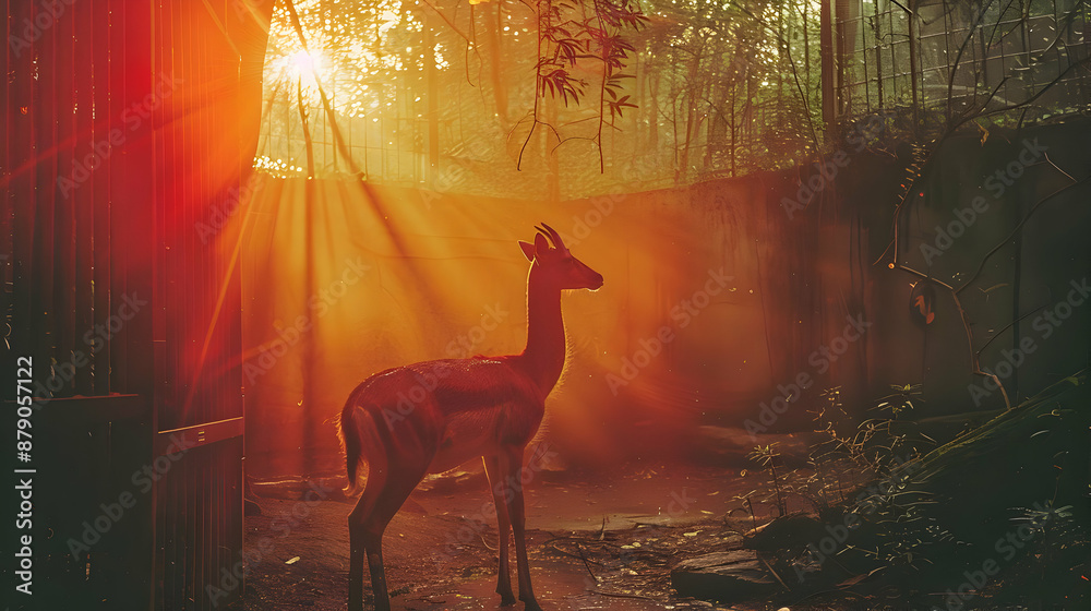 Poster Deer Silhouette in Golden Sunlight Photo