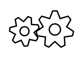 Icono negro de dos ruedas de engranajes