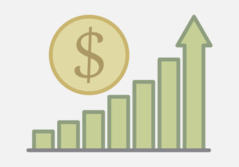 Gráfico verde en crecimiento con moneda de dólar