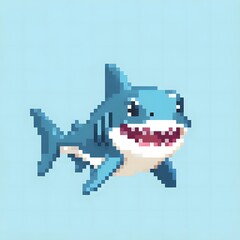 青いサメ単体のドット絵イラスト