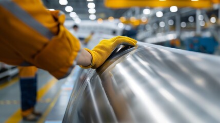 High-tech shuttle in an assembly plant, workers installing sleek aluminum sheets, showcasing advanced aerospace engineering