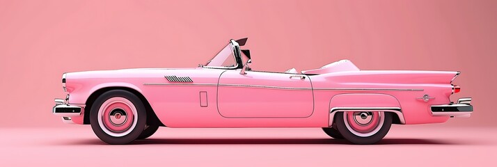 3D rendering a pink convertible car on plastic cartoon style pink background, Generative AI