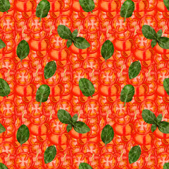 Seamless Fresh Tomato and Basil Pattern Background for culinary, gourmet, or vegan design projects