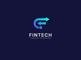 FinTech Financial Technology with letter F and arrows shapes technology Analysis logo vector design concept. Letter f logotype symbol for digital finance, ui, technology, investment, business, company