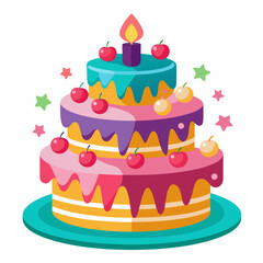 Birthday cake  vector illustration, cake birthday cake with candles,  vector art, birthday cake Line art, cake silhouette