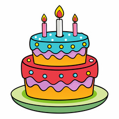 Birthday cake  vector illustration, cake birthday cake with candles,  vector art, birthday cake Line art, cake silhouette