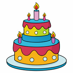Birthday cake  vector illustration, cake birthday cake with candles,  vector art, birthday cake Line art, cake silhouette