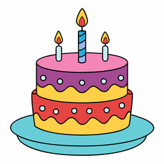 Birthday cake  vector illustration, cake birthday cake with candles,  vector art, birthday cake Line art, cake silhouette