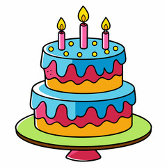 Birthday cake  vector illustration, cake birthday cake with candles,  vector art, birthday cake Line art, cake silhouette