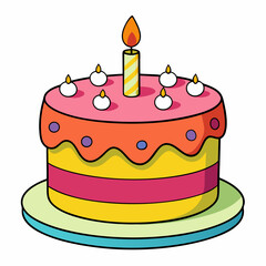 Birthday cake  vector illustration, cake birthday cake with candles,  vector art, birthday cake Line art, cake silhouette