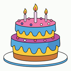 Birthday cake  vector illustration, cake birthday cake with candles,  vector art, birthday cake Line art, cake silhouette