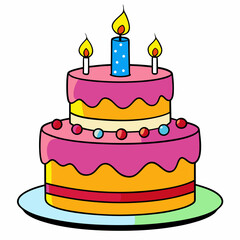 Birthday cake  vector illustration, cake birthday cake with candles,  vector art, birthday cake Line art, cake silhouette
