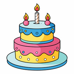 Birthday cake  vector illustration, cake birthday cake with candles,  vector art, birthday cake Line art, cake silhouette