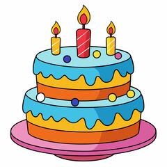 Birthday cake  vector illustration, cake birthday cake with candles,  vector art, birthday cake Line art, cake silhouette