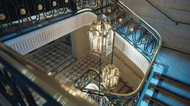 Establish staircase at luxury hotel in Paris, interior vintage gold decorations