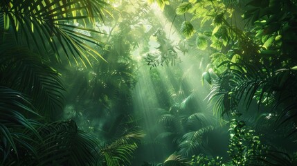 Sunbeams Through Tropical Rainforest