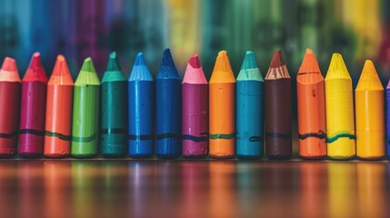 Vibrant Crayons on Table with Selective Focus