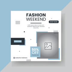 Fashion Sale Social Media Post Template. Fully Editable Instagram and Facebook Square Post Frame Puzzle Organic Sale Poster. Fresh Sky and Black Element Shape Vector Background.