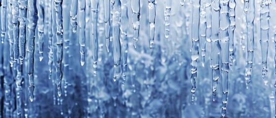 Panoramic close-up, high detail scan of hanging icicles texture, Generative AI 