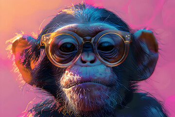 Chimpanzee with Glasses 3D Illustration