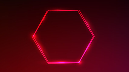 Neon double hexagon frame with shining effects 