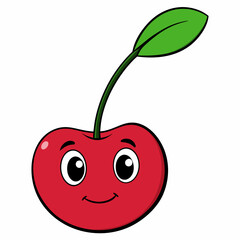 Red apple vector illustration, red apple with cherry,  cherry vector art, red apple with cherry silhouette
