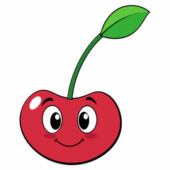 Red apple vector illustration, red apple with cherry,  cherry vector art, red apple with cherry silhouette
