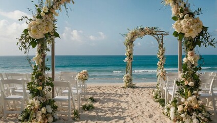 Fototapeta premium Nautical themed wedding ceremony on a beach