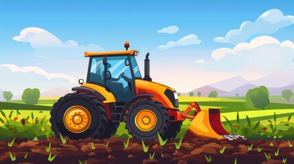 Fototapeta premium Compact skid steer clears the construction area by enhancing the land Agricultural equipment with soil moving capabilities