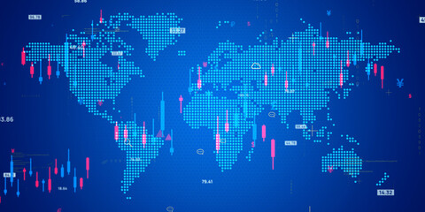 Global Financial Market concept. Wide angle visual for banners or advertisements.