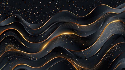 Abstract Black and Gold Waves Background