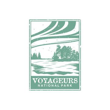 Voyageurs national park vector illustration in stamp style.