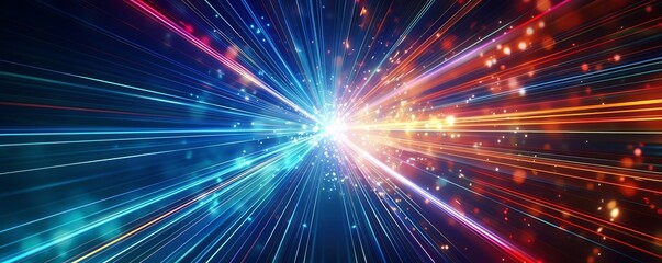 Naklejka premium Digital science futuristic technology light rays stripes lines light background, Generative AI