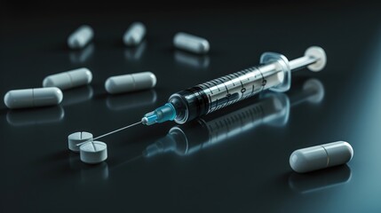 Fentanyl drug and syringe. Fentanil is opioid used as a pain medication and for anesthesia.
