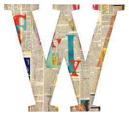 Magazine paper letter W collage text art.