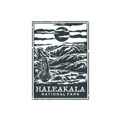 Haleakala national park vector illustration in stamp style.