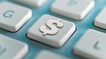 White Keyboard Key Featuring Dollar Sign, Blurred Keys in Background