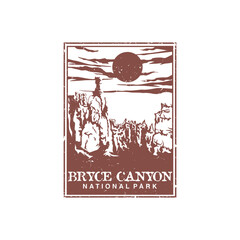 Bryce Canyon national park vector illustration in stamp style.