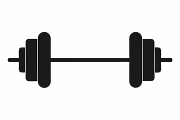 Simple black silhouette dumbbell icon with minimalist flat design for fitness, gym, exercise, weightlifting, and strength training, isolated on white background