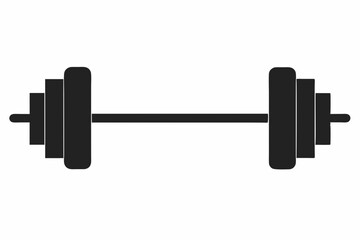 Simple black silhouette dumbbell icon with minimalist flat design for fitness, gym, exercise, weightlifting, and strength training, isolated on white background