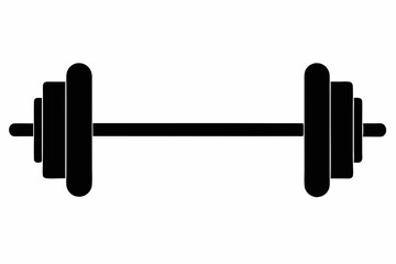 Simple black silhouette dumbbell icon with minimalist flat design for fitness, gym, exercise, weightlifting, and strength training, isolated on white background