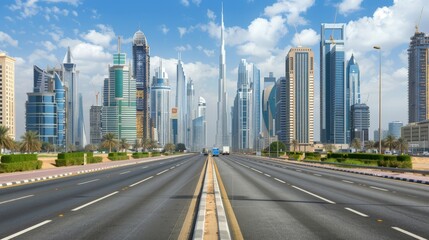 Fototapeta premium The stunning skyline of Sheikh Zayed Road, lined with some of the tallest buildings in the world