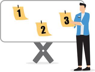 Work priorities schedule, Set a schedule for which work should be prioritized and put aside, Division of work time or task management, Business people organize work priorities with sticky notes