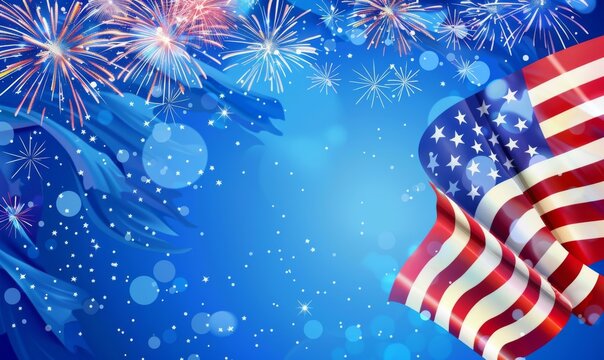 American flag and fireworks background celebrating Happy Presidents' Day