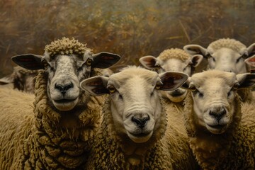 Fototapeta premium Four Sheep Looking Directly at the Camera