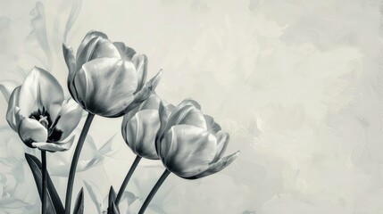 Obraz premium Vintage Style Gray Painted Tulip Flowers on Light Background