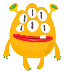 Cartoon cute monster with funny excited face expression waving hands . Vector illustration isolated on white. Halloween design