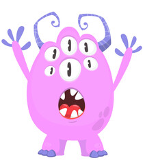 Cartoon cute monster with funny excited face expression waving hands . Vector illustration isolated on white. Halloween design