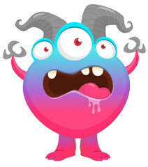 Cartoon cute monster with funny excited face expression waving hands . Vector illustration isolated on white. Halloween design