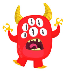 Cartoon cute monster with funny excited face expression waving hands . Vector illustration isolated on white. Halloween design